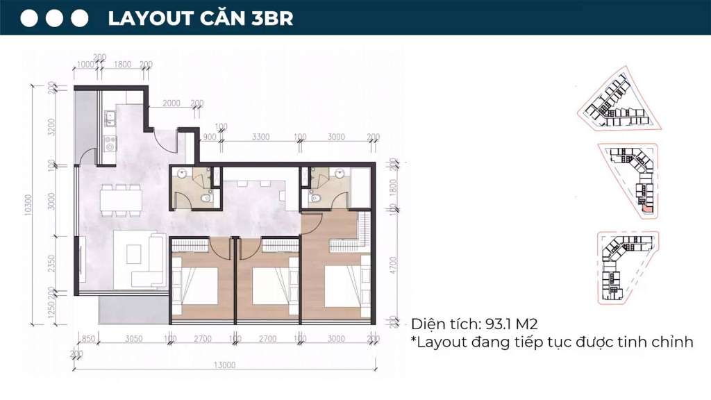 Thiết kế căn hộ 3BR tại dự án Sun Riva Vista