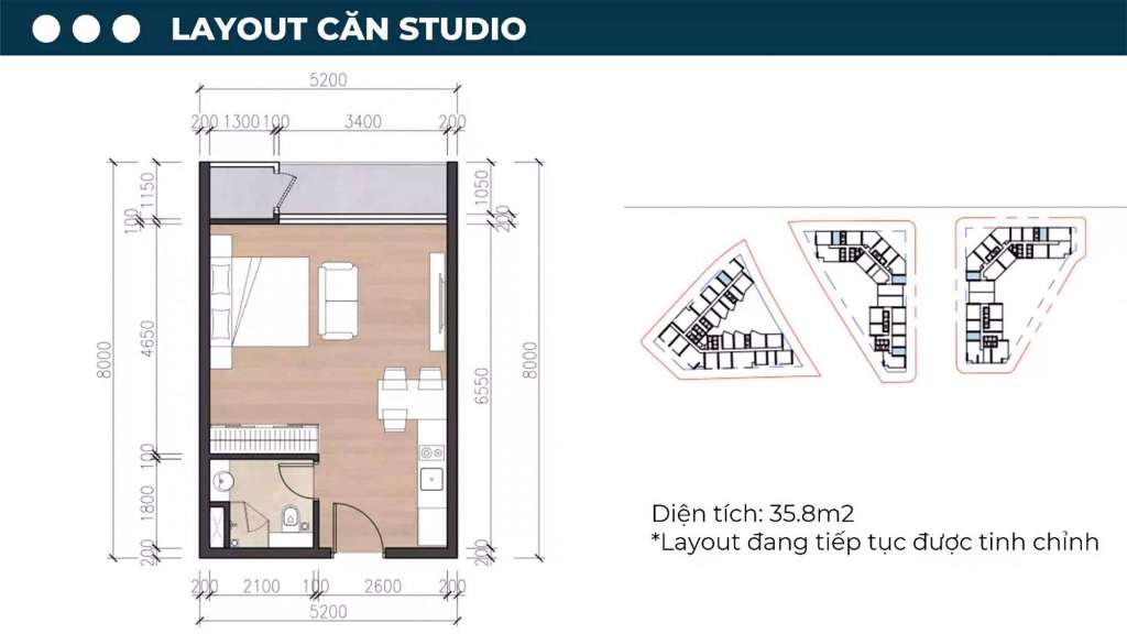 Layout thiết kế căn studio