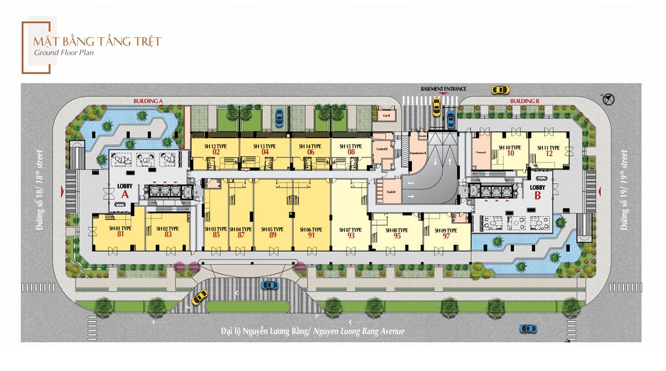 	Mặt bằng tầng trệt căn hộ The Antonia Phú Mỹ Hưng