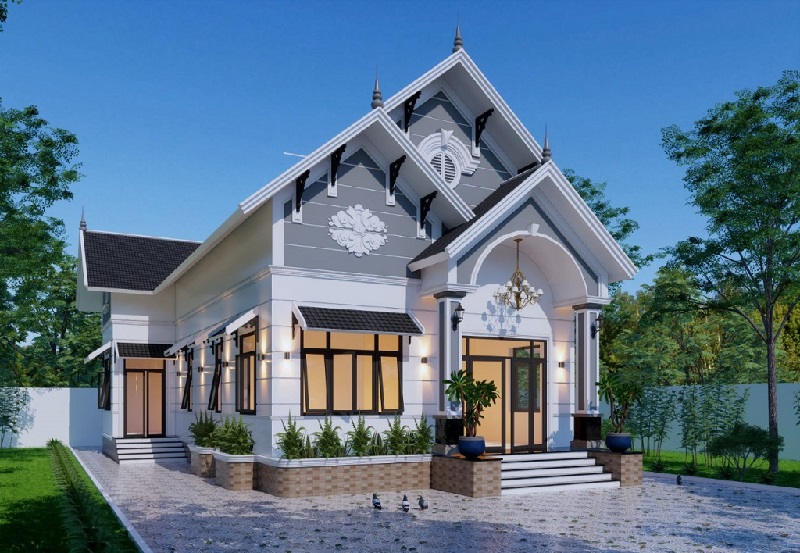 Thiết kế mẫu nhà cấp 4 mái thái 3 phòng chữ L đẹp