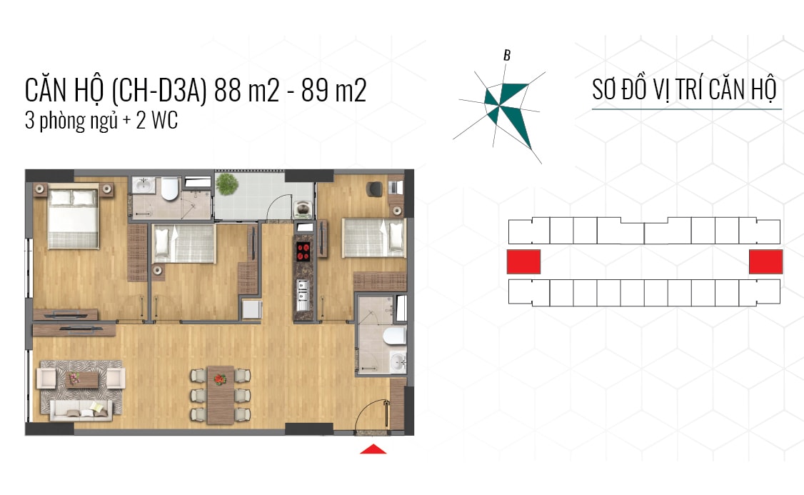 Thiết kế căn hộ 3PN của dự án Epic Home