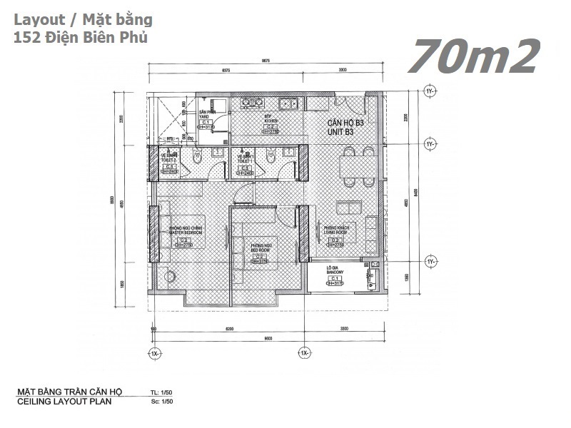 Thiết kế căn hộ 2 phòng ngủ dự án 152 Điện Biên Phủ