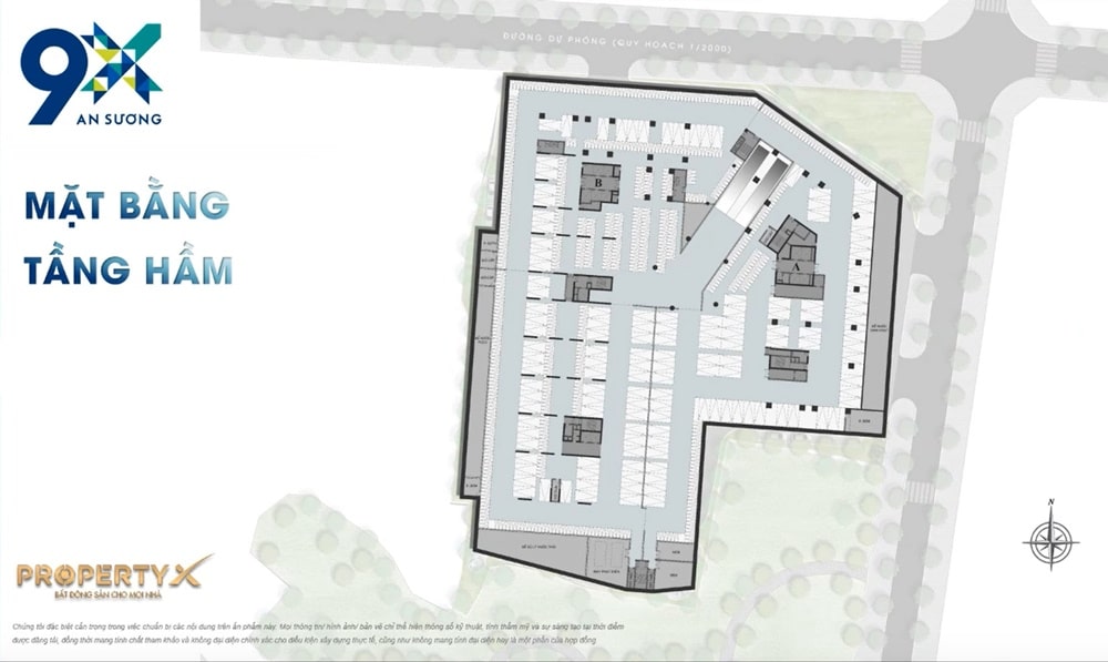Mặt bằng tầng hầm của chung cư 9X An Sương