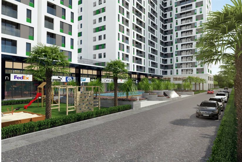 Không gian xanh bên dưới các toà nhà