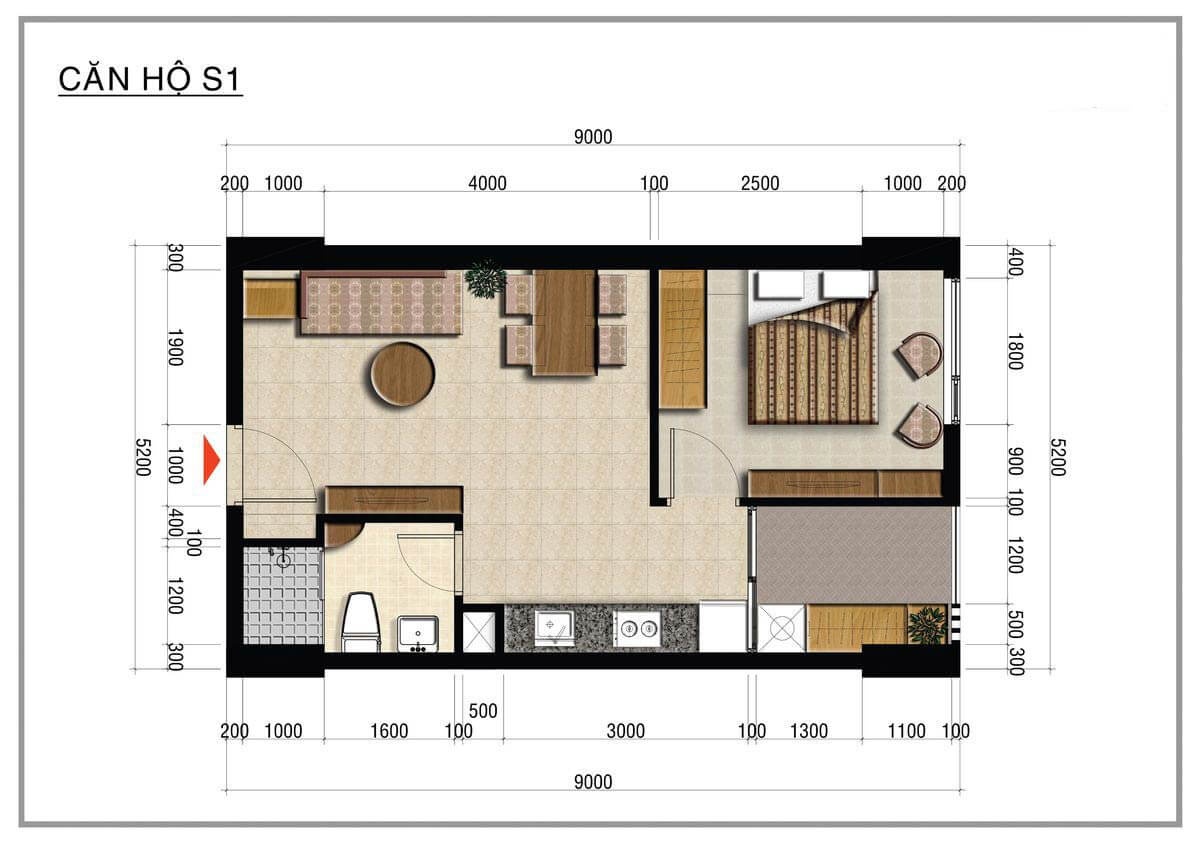 Thiết kế căn hộ 1 phòng ngủ dự án Centana Thủ Thiêm