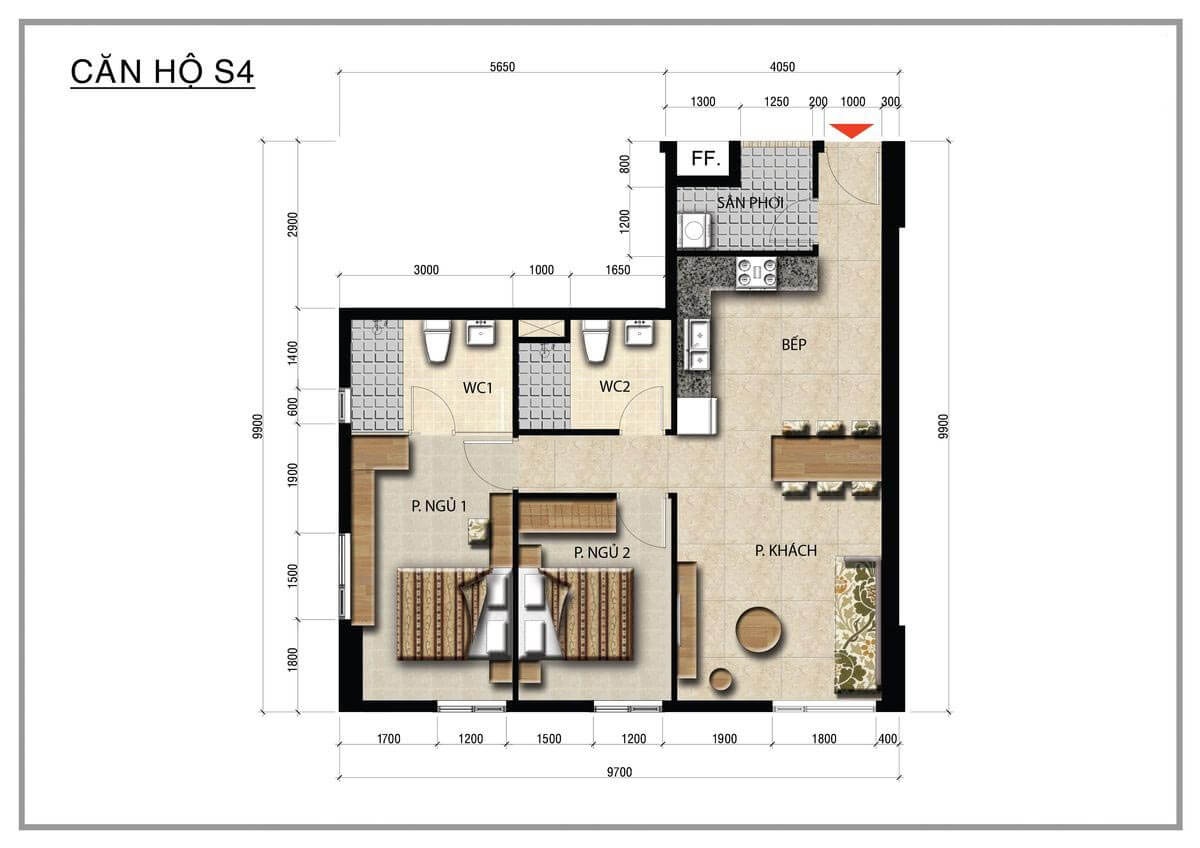 Thiết kế căn hộ 2 phòng ngủ dự án Centana Thủ Thiêm