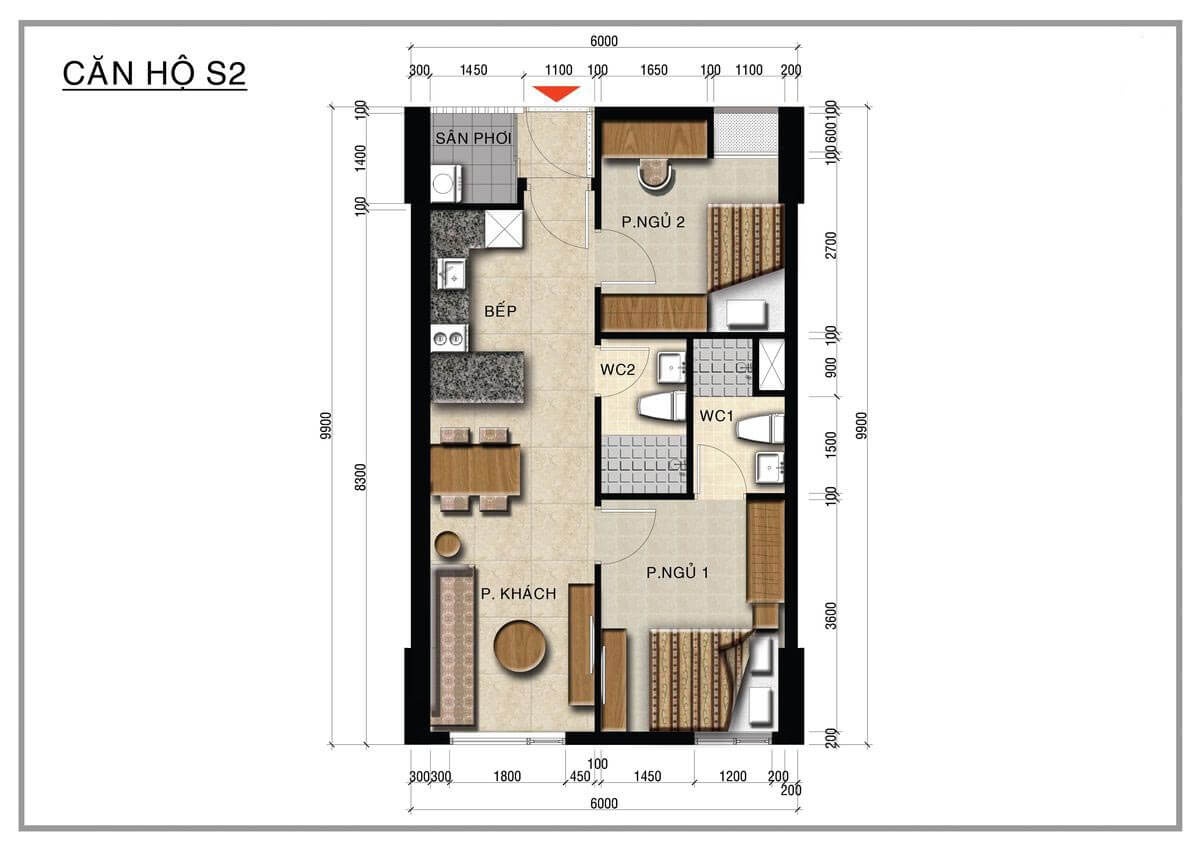 Thiết kế căn hộ 2 phòng ngủ dự án Centana Thủ Thiêm