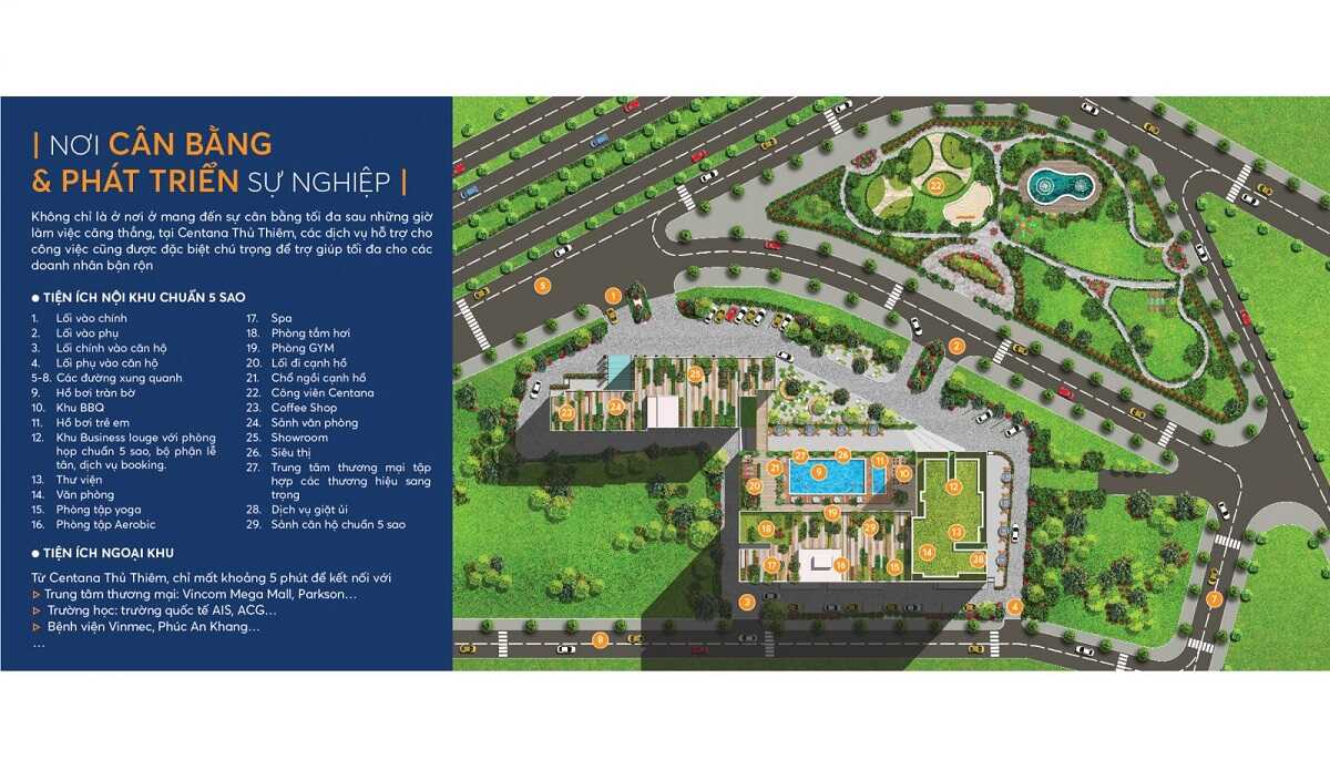 Mặt bằng các tiện ích bên trong dự án Centana Thủ Thiêm