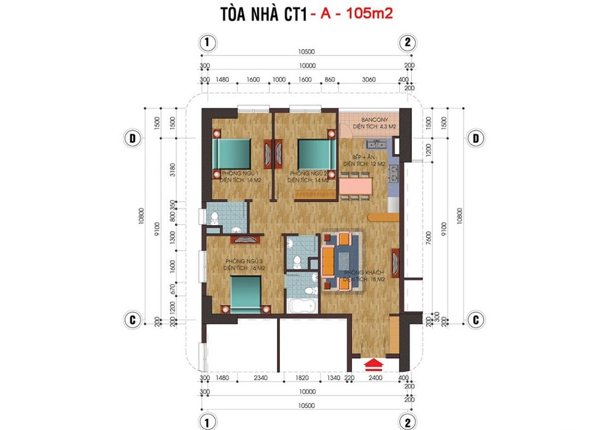 Thiết kế căn hộ 2 phòng ngủ