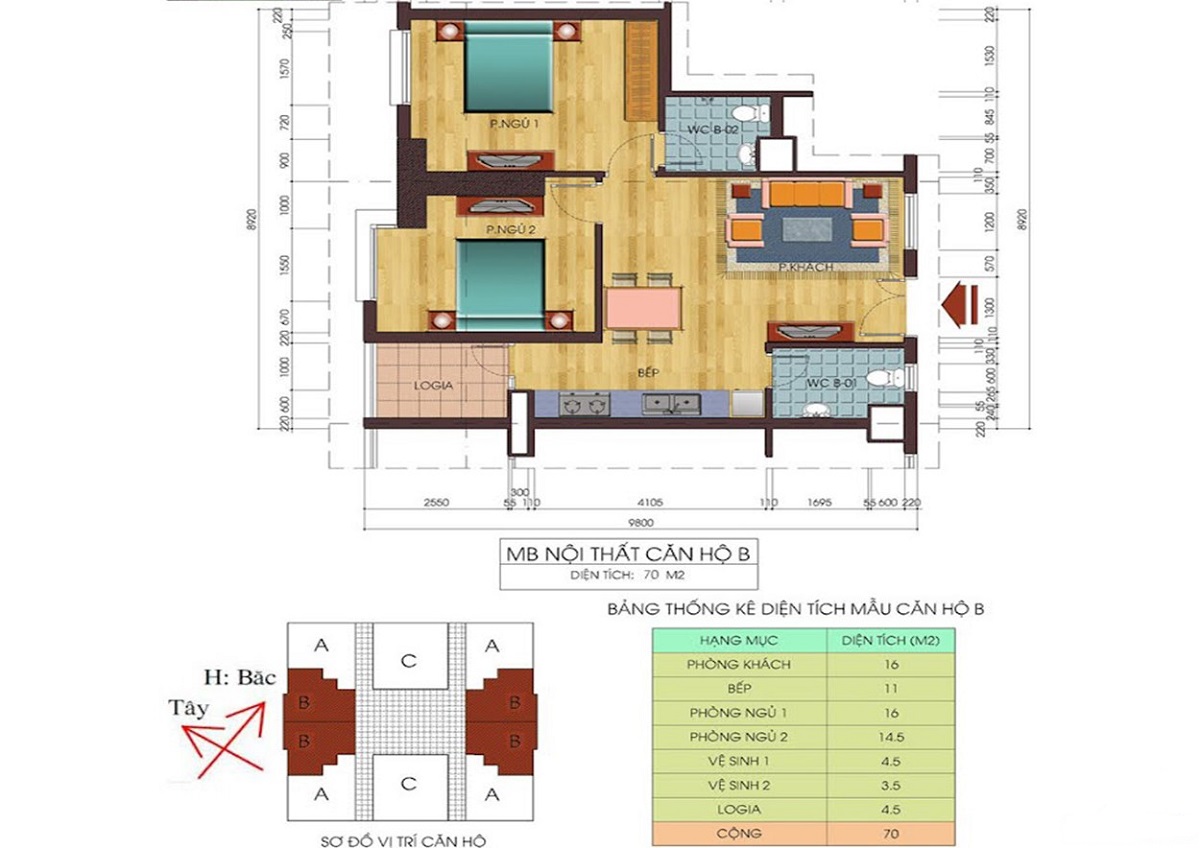 Thiết kế căn hộ 2 phòng ngủ