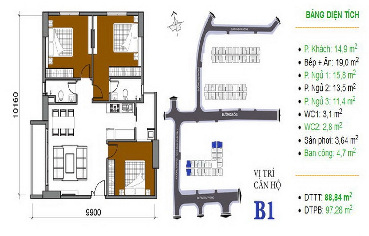 Thiết kế căn hộ 3 phòng ngủ