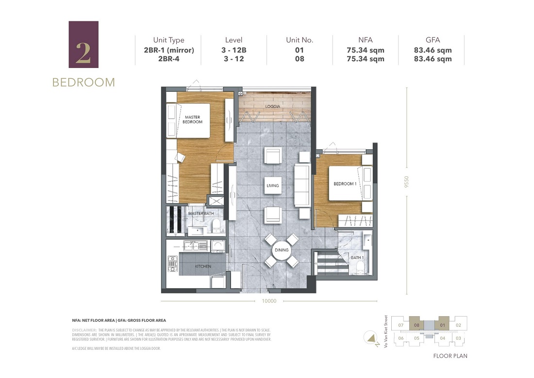 Thiết kế căn hộ 2 phòng ngủ dự án D1 Mension