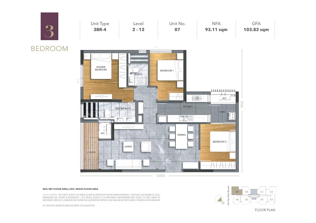 Thiết kế căn hộ 3 phòng ngủ dự án D1 Mension
