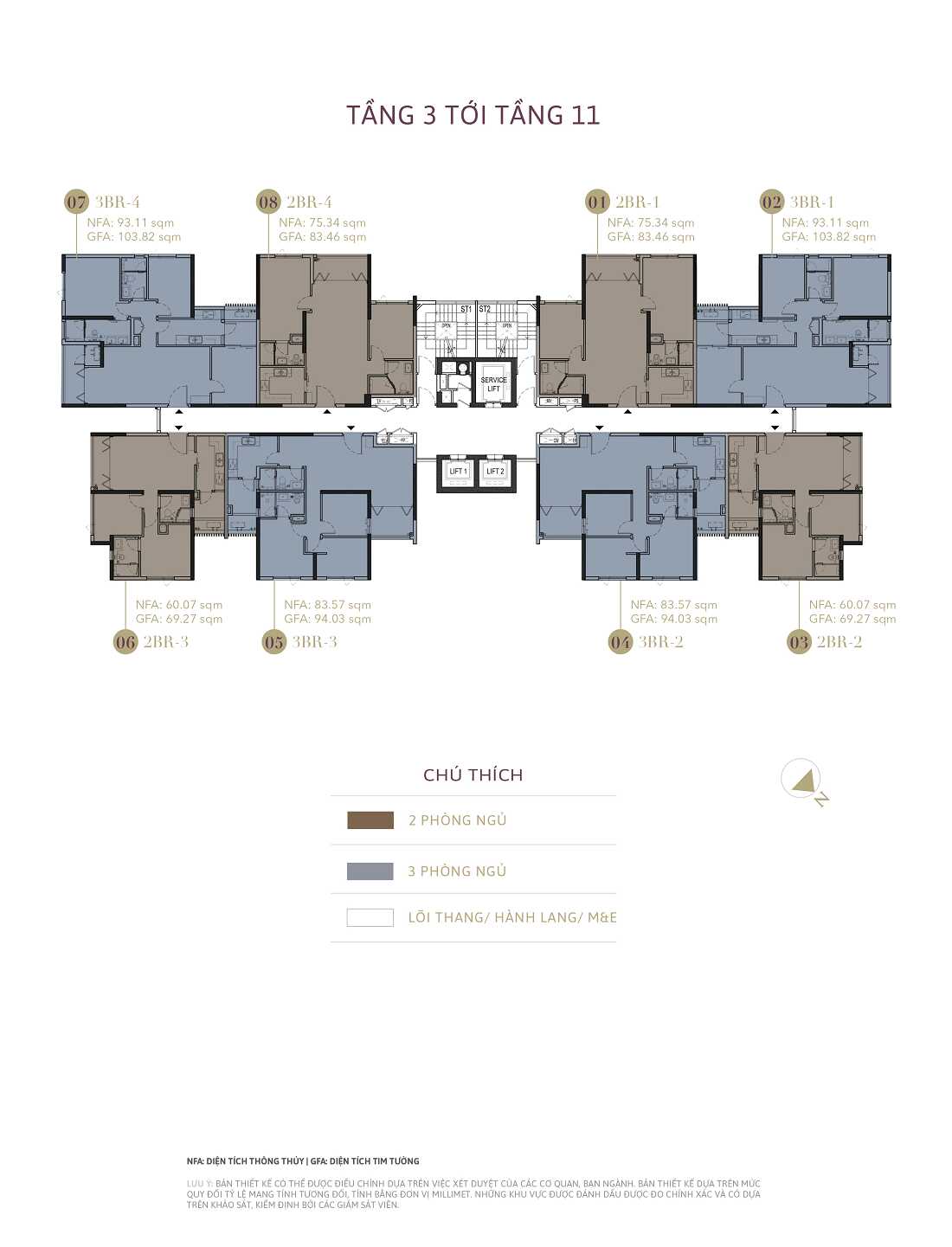 Mặt bằng tầng 3 - 11 dự án D1 Mension