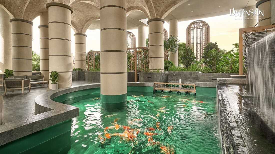 Hồ cá Koi sang trọng ngay sảnh dự án