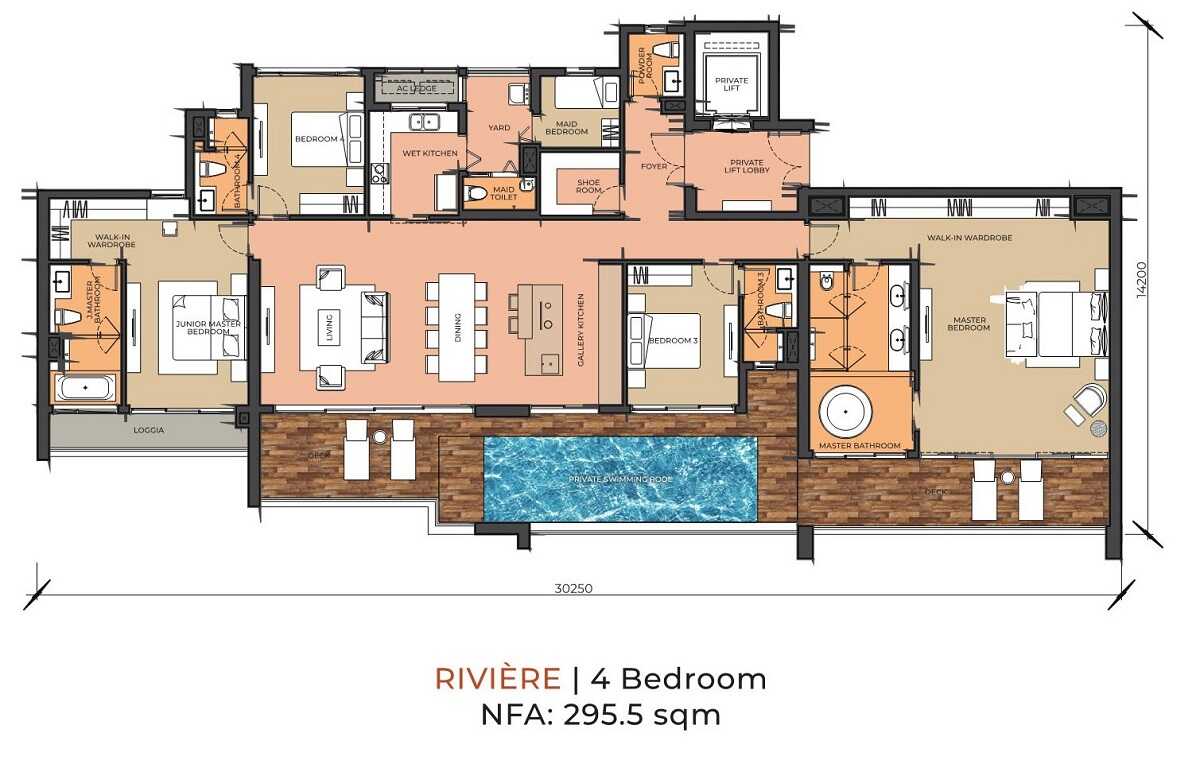 Thiết kế căn hộ 4 phòng ngủ dự án Define Capitaland