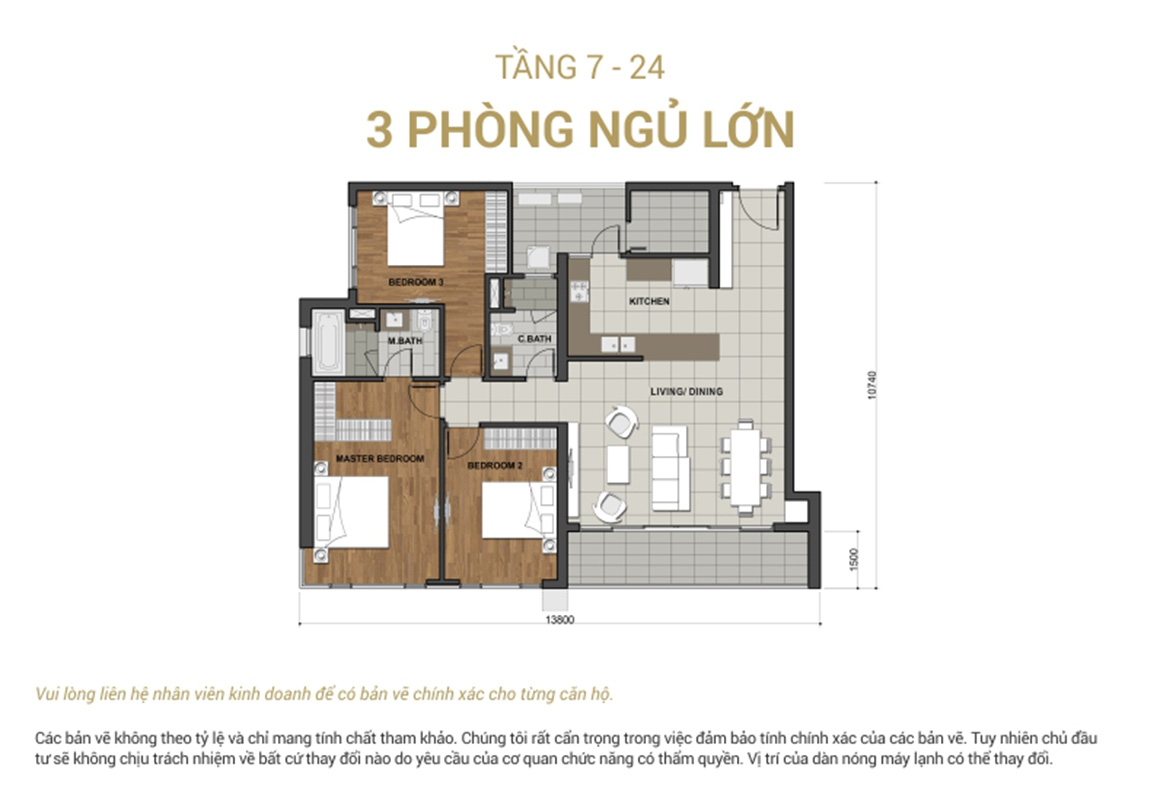 Thiết kế căn hộ 3 phòng ngủ dự án Estella Heights