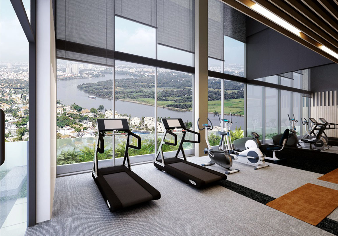 Phòng gym hiện đại với nhiều máy tập