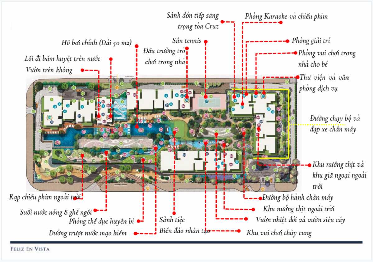 Mặt bằng các tiện ích bên trong Feliz En Vista