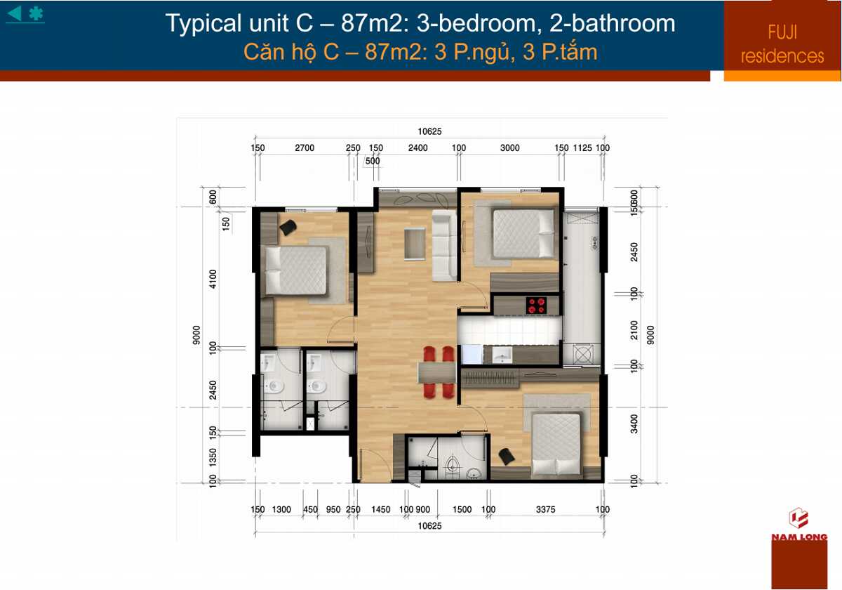 Thiết kế các loại hình căn hộ dự án Flora Fuji