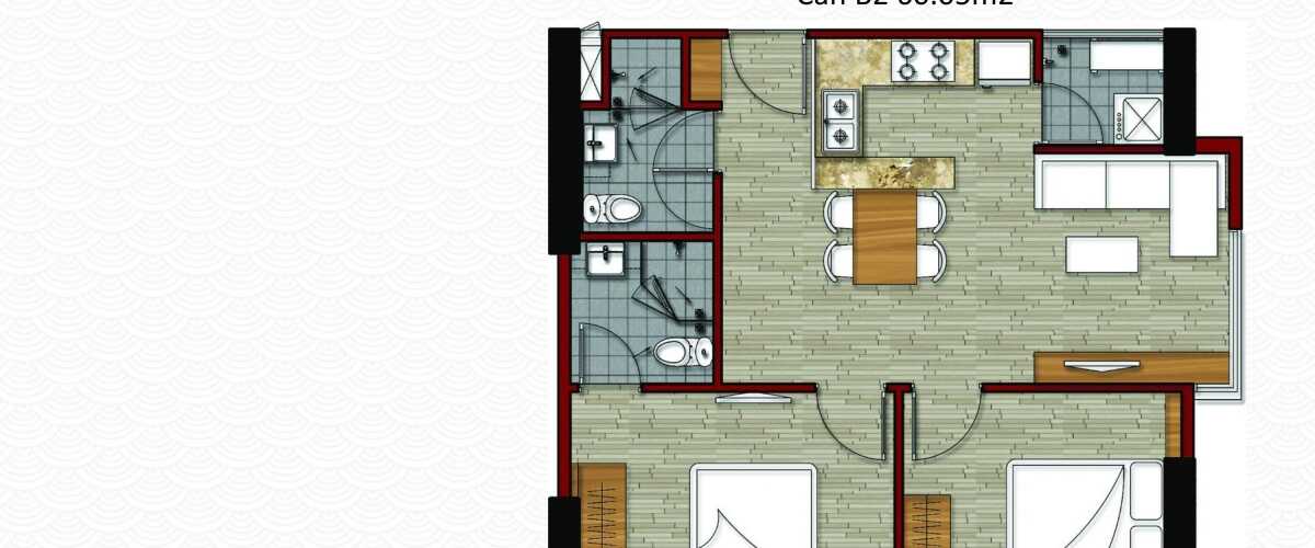 Thiết kế căn hộ 2 phòng ngủ dự án Flora Novia