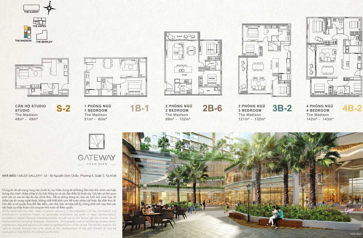 Mặt bằng các loại hình căn hộ dự án Gateway Thảo Điền