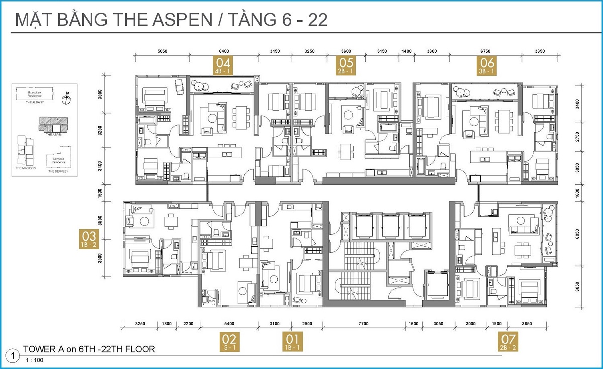 Mặt bằng toà The Aspen dự án Gateway Thảo Điền