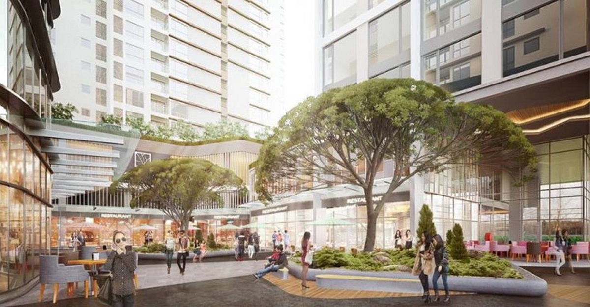 Khu dạo bộ ngoài trời bên dưới các block