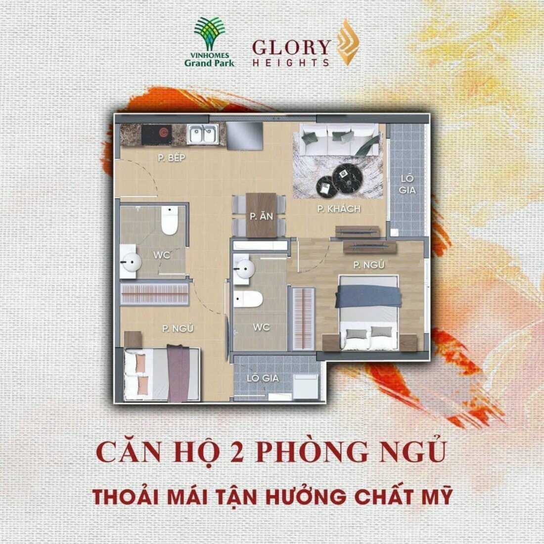 Thiết kế căn hộ 2PN phân khu The Glory Heights