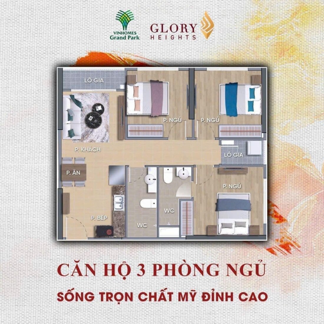 Thiết kế căn hộ 3PN phân khu The Glory Heights