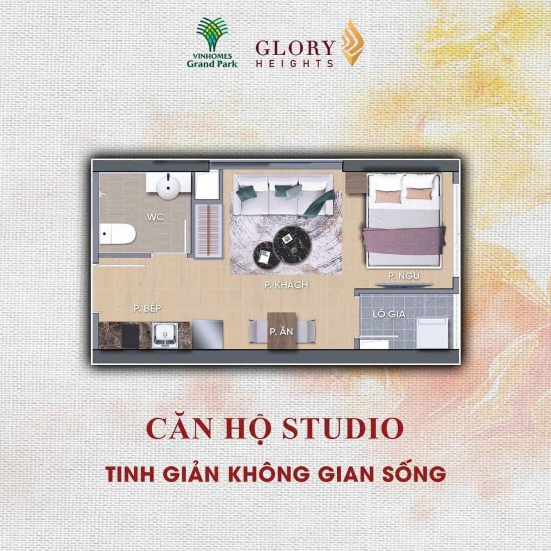 Thiết kế căn hộ studio phân khu The Glory Heights