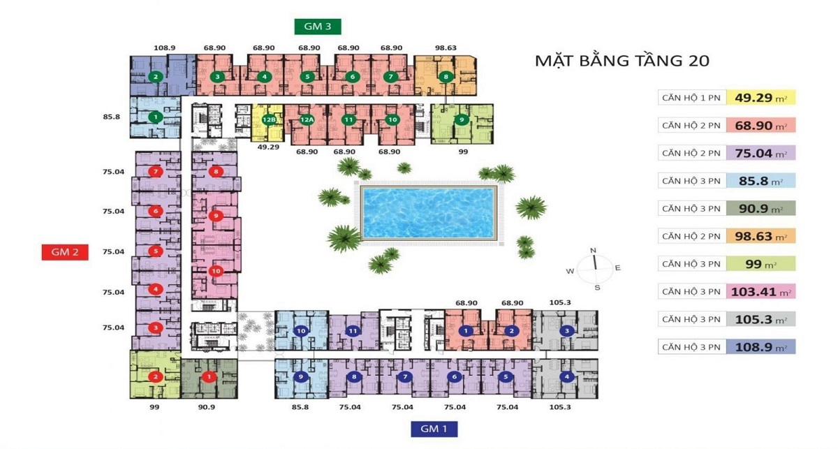 Mặt bằng tầng 20 dự án Golden Mansion