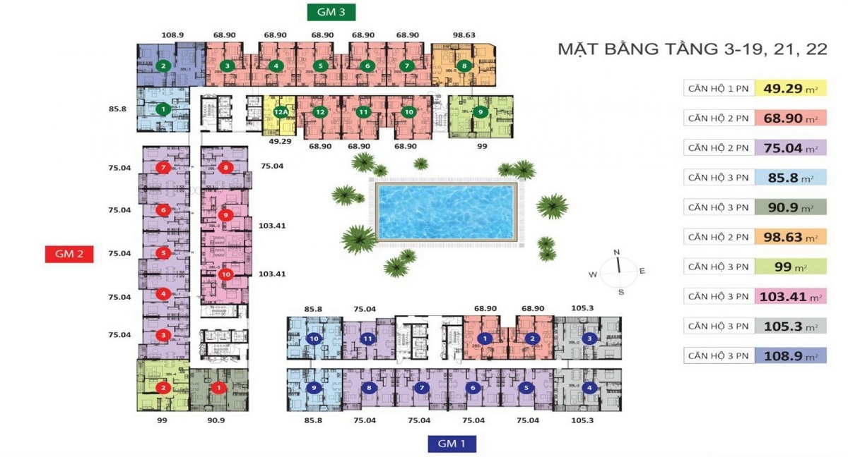 Mặt bằng tầng 3-19 dự án Golden Mansion