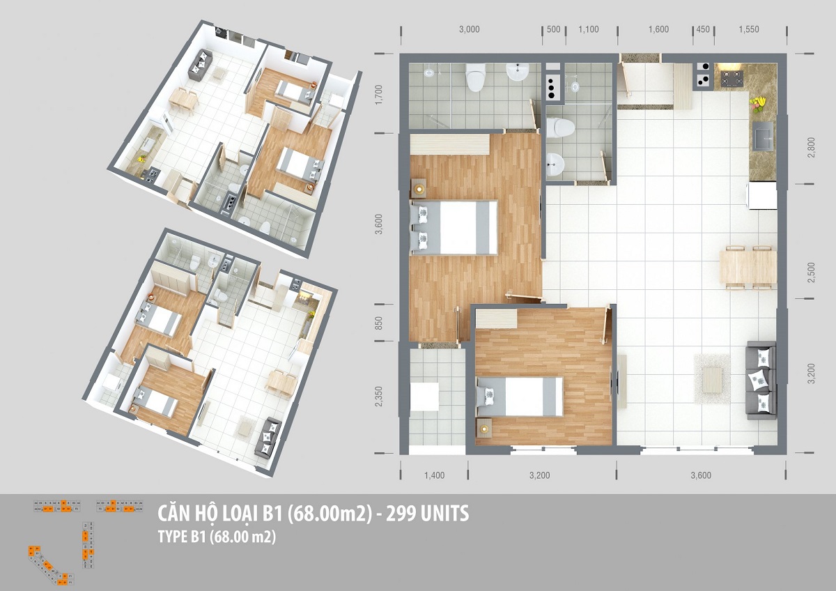 Thiết kế căn hộ 2 phòng ngủ dự án Green Town
