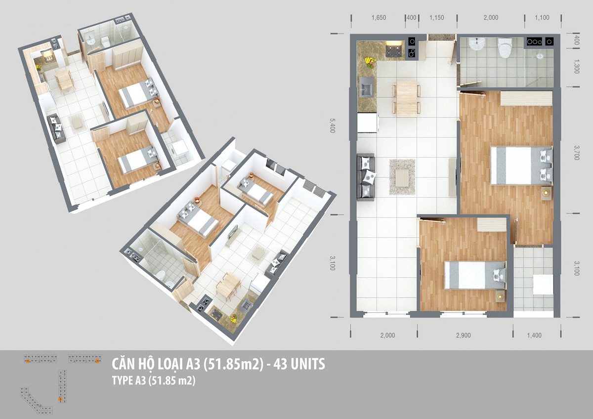 Thiết kế căn hộ 2 phòng ngủ dự án Green Town