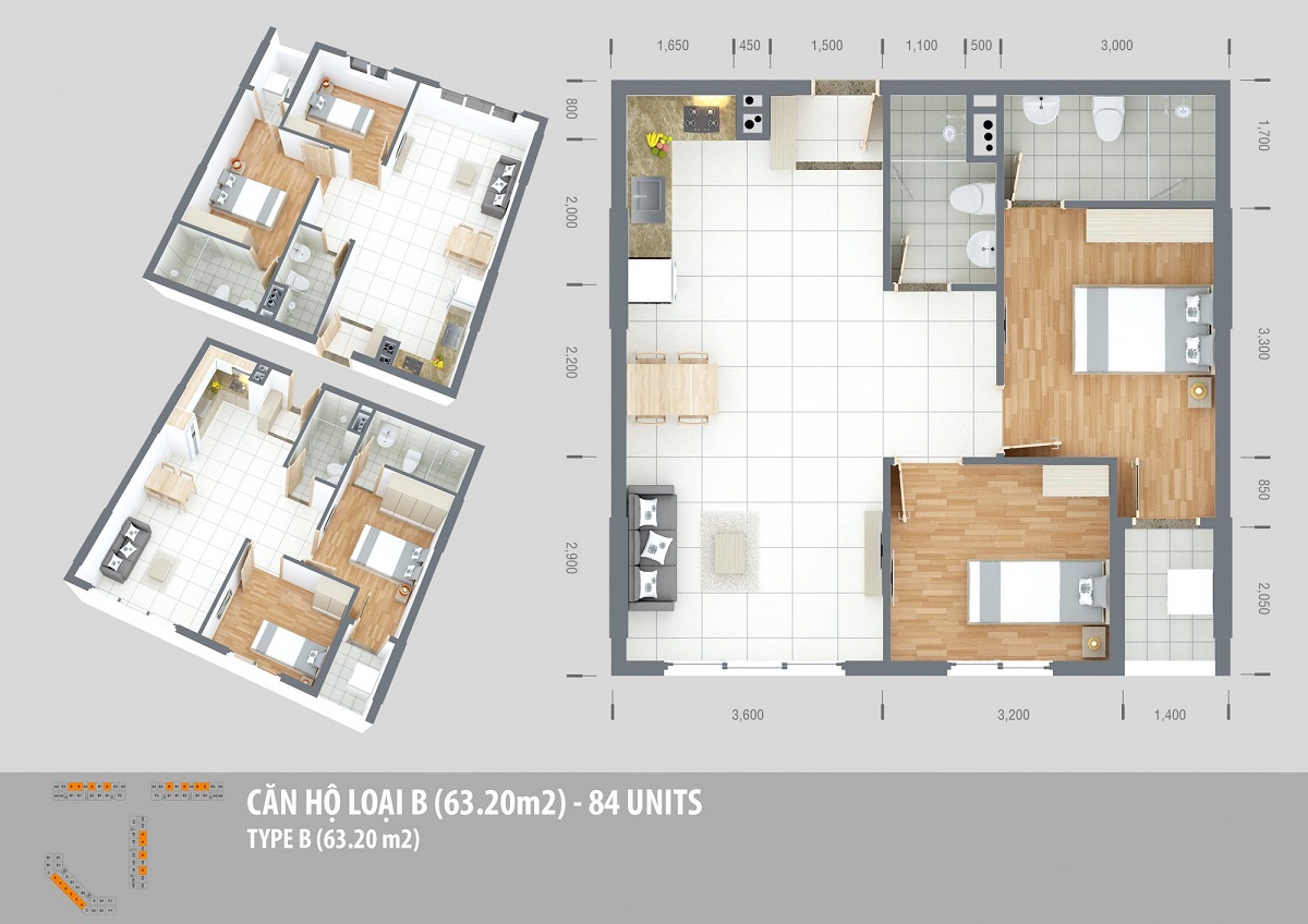 Thiết kế căn hộ 2 phòng ngủ dự án Green Town