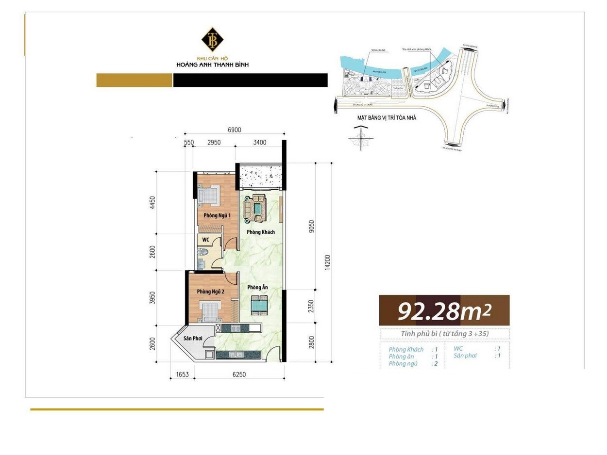 Thiết kế căn hộ 2 phòng ngủ chung cư Hoàng Anh Thanh Bình