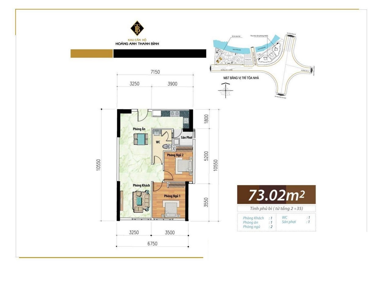 Thiết kế căn hộ 2 phòng ngủ chung cư Hoàng Anh Thanh Bình