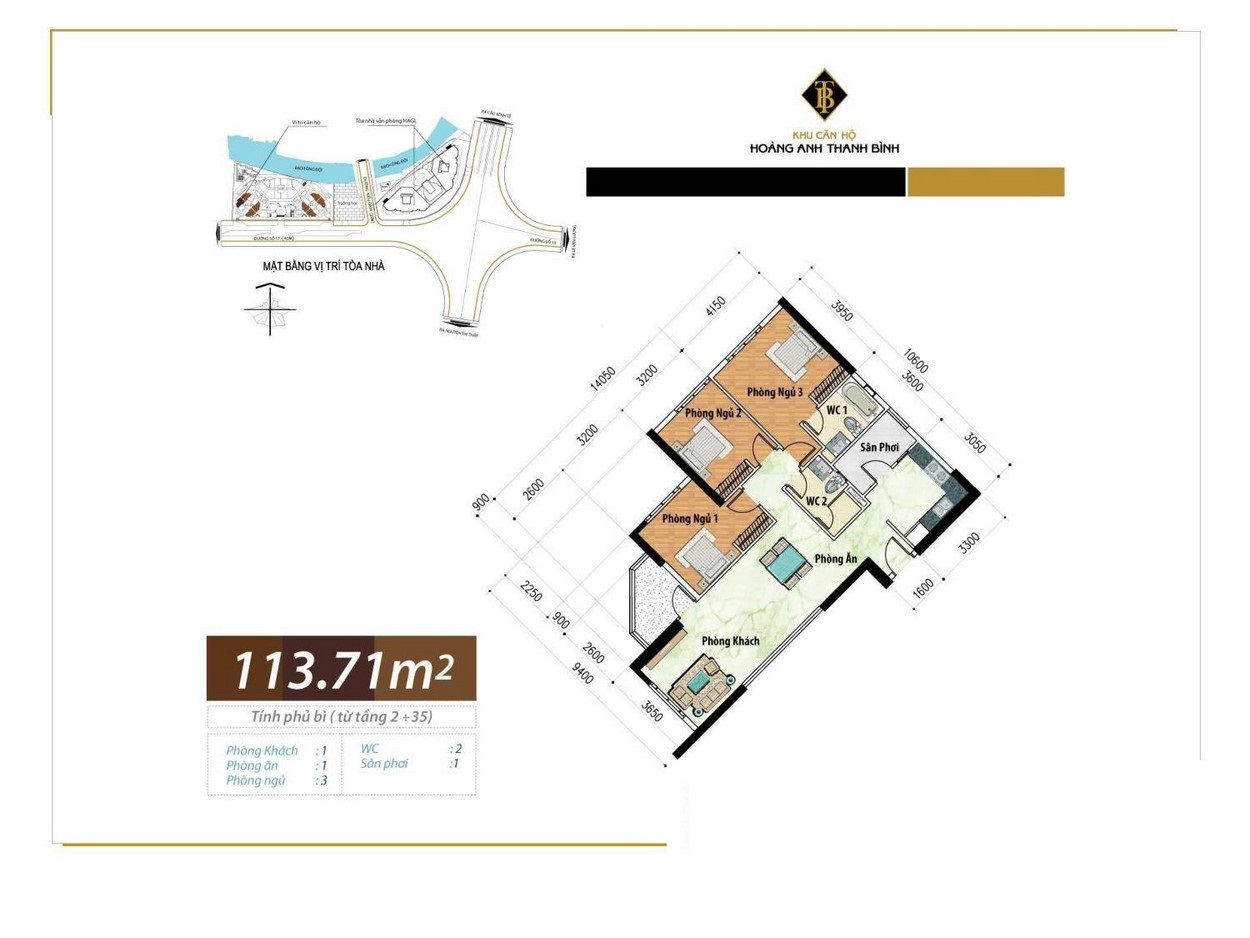 Thiết kế căn hộ 3 phòng ngủ chung cư Hoàng Anh Thanh Bình