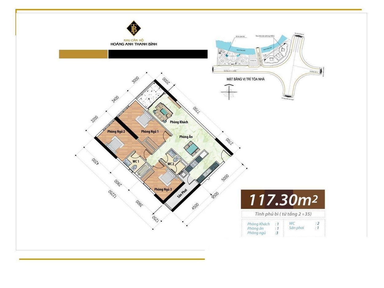 Thiết kế căn hộ 3 phòng ngủ chung cư Hoàng Anh Thanh Bình