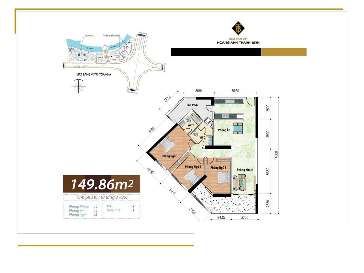 Thiết kế căn hộ 3 phòng ngủ chung cư Hoàng Anh Thanh Bình