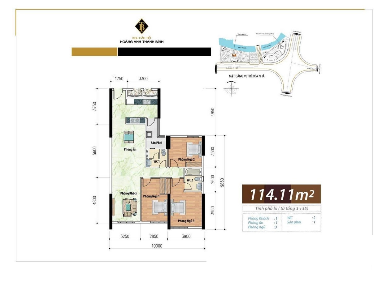 Thiết kế căn hộ 3 phòng ngủ chung cư Hoàng Anh Thanh Bình