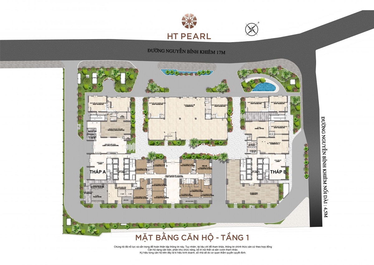 Mặt bằng tầng 1 dự án HT Pearl
