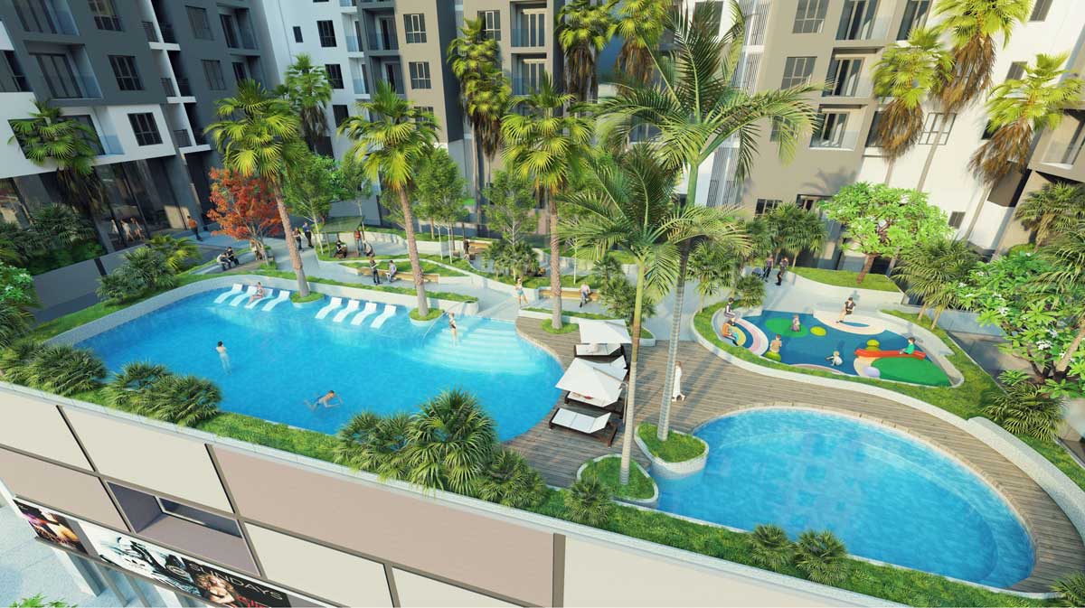 Hồ bơi tràn bờ cùng không gian xanh