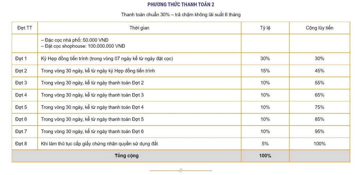 Lịch thanh toán chuẩn dự án J Dragon