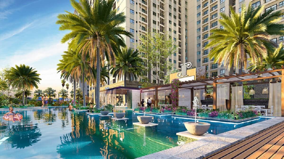 Bể bơi ngoài trời hiện đại cho cư dân trải nghiệm