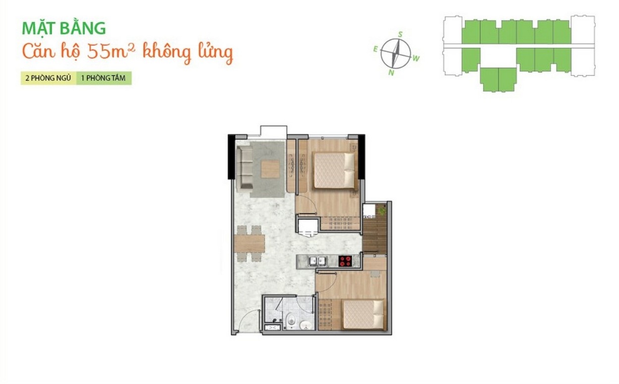 Căn hộ 2 phòng ngủ dự án LA Astoria