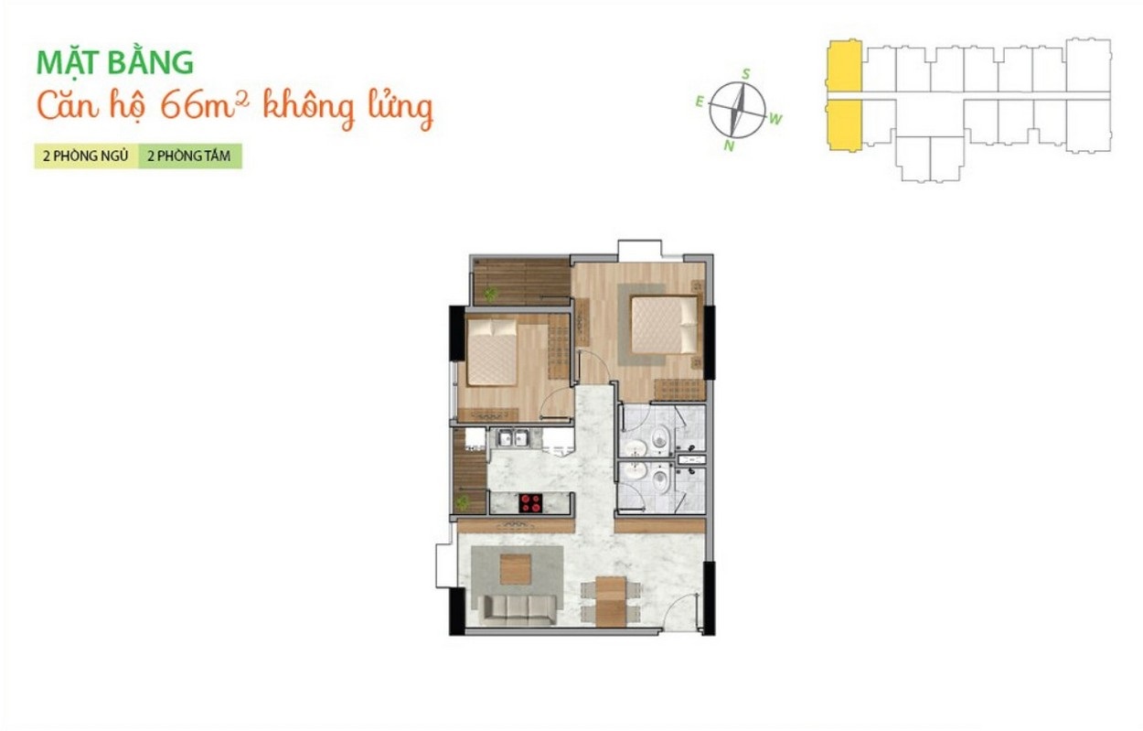 Căn hộ 2 phòng ngủ dự án LA Astoria