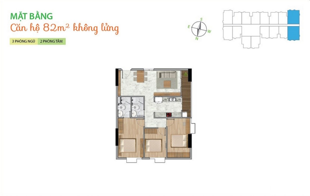 Căn hộ 2 phòng ngủ dự án LA Astoria