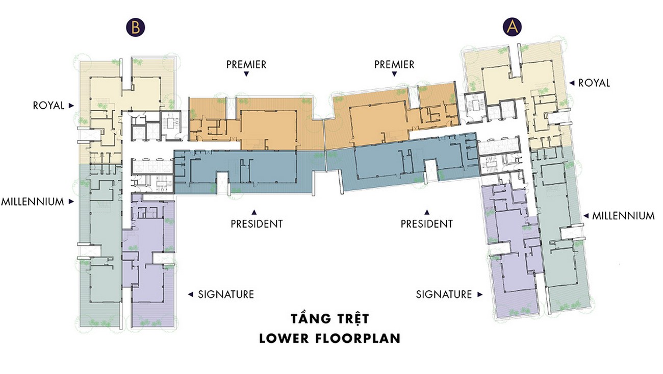 Mặt bằng bố trí các căn Penthouse tầng trệt